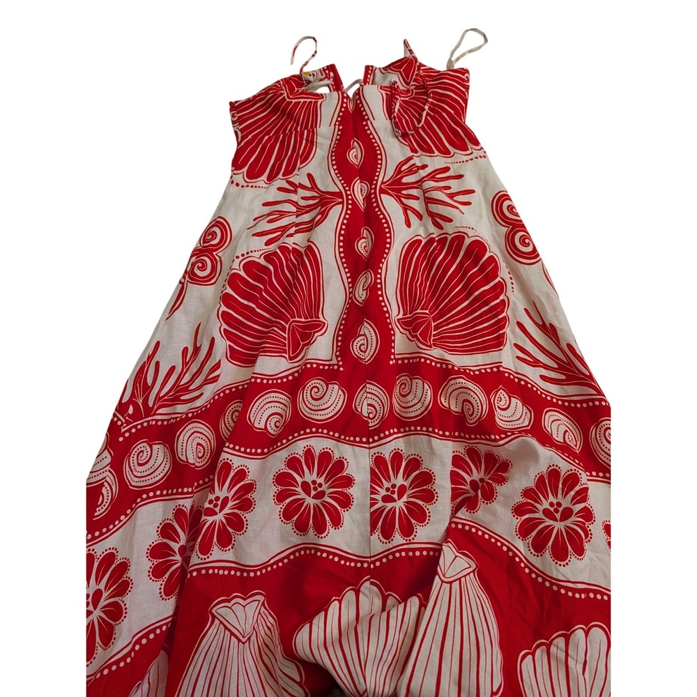 Farm Rio Ainika Shell White Maxi Dress Red Nautical Print XS linen viscose - Picture 11 of 15